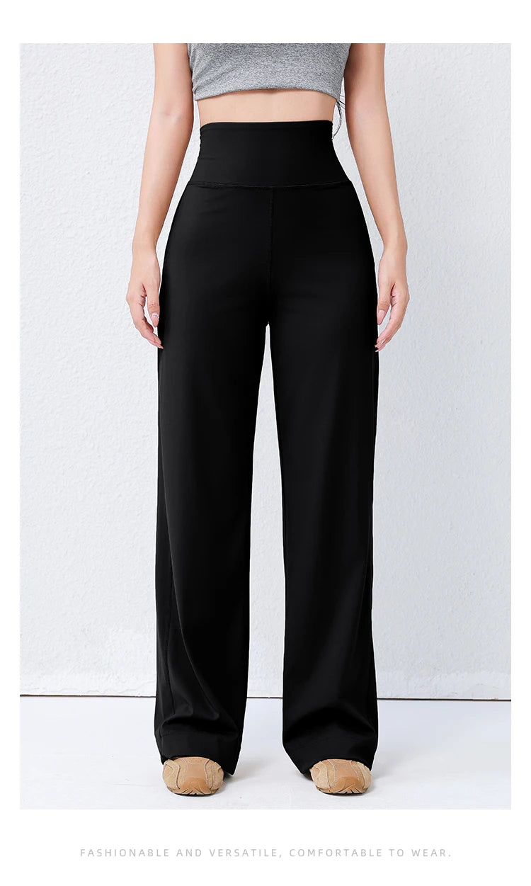 Women's High Waist Yoga Pants Loose Fit Straight Wide Leg Solid Color Spring Outdoor Wear Sports Fitness