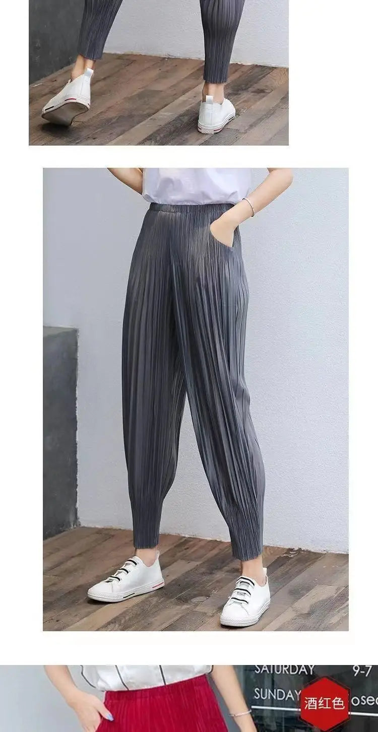 Women's Pants Miyake pleated casual small leg slimming look nine point harem pant summer thin versatile light tight Capris