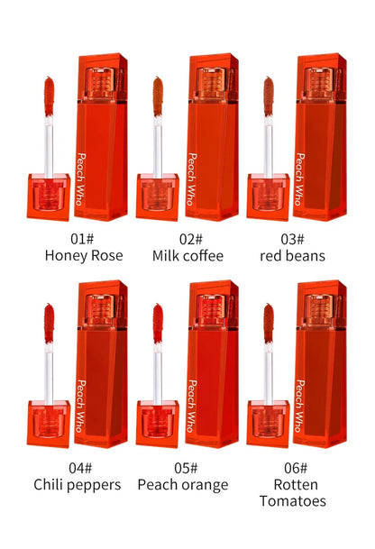 PEACHWHO Ruby Velvet Foggy Lip Glaze Matte Lip Stain Moisturizing Longlasting Waterproof Natural Smooth Silky Lipstick Cosmetics