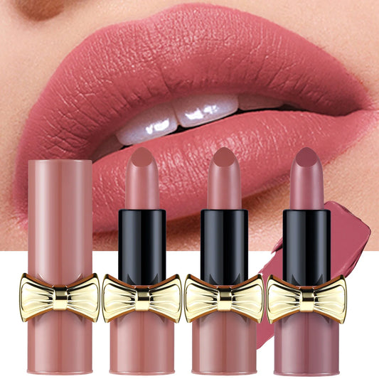 Bowknot Lipstick Matte Velvet Nude Lipstick Brightly Coloured Lip Tint Balm Non-stick Cup Smooth Sexy Red Pink Lip Glaze Makeup