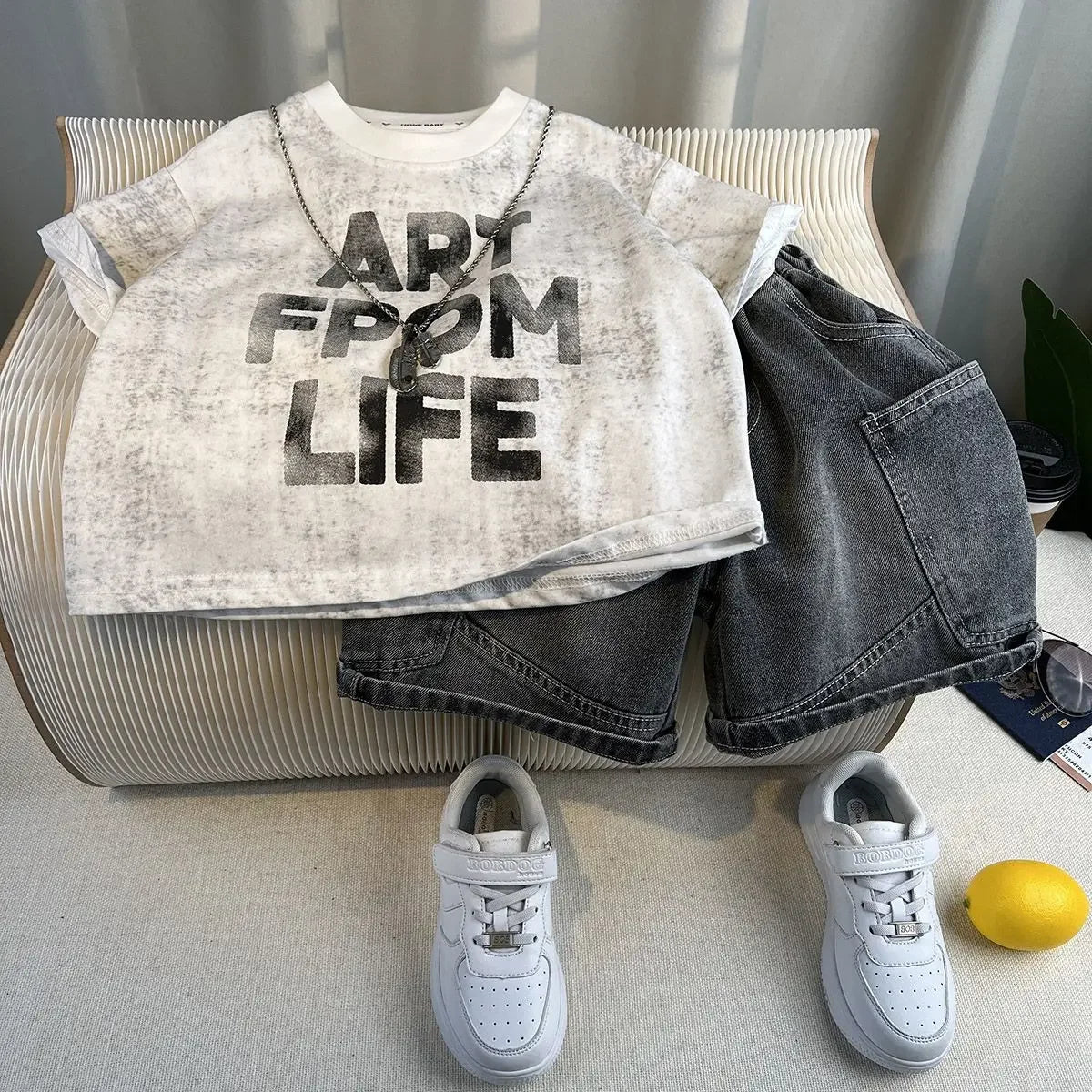 Hot Sale Fashion Baby Boy Suit Summer Clothes Short Sleeve T-shirt Short Jeans 2 Piece Set Kids Outfit  Children's Costume