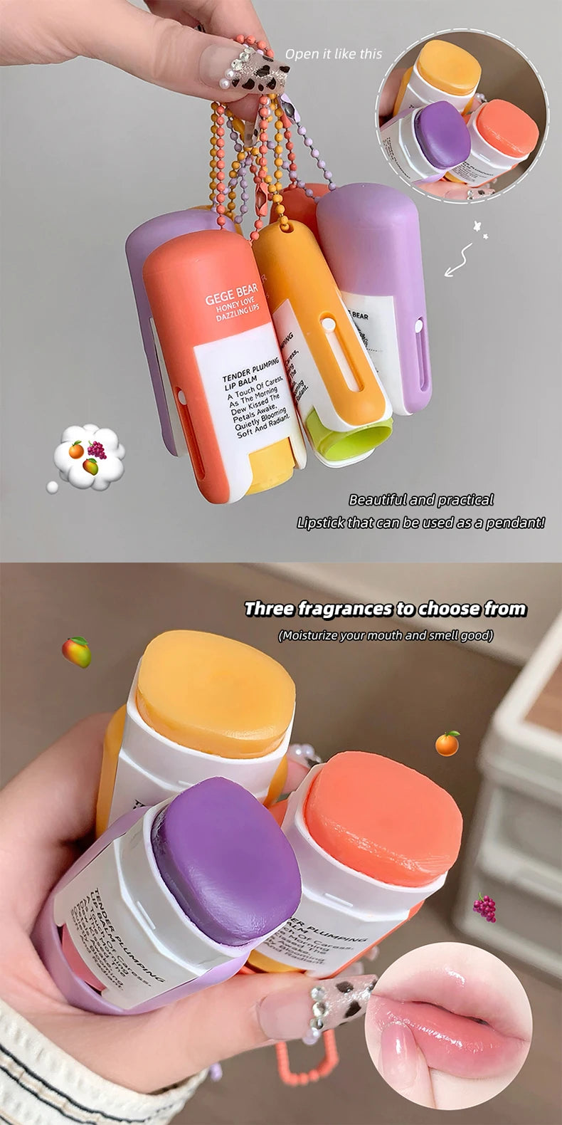 Gege Bear Large Capacity Lip Balm Keychain Pendant, Hydrating & Moisturizing Lip Care, Perfect as Lipstick Base & Accessory