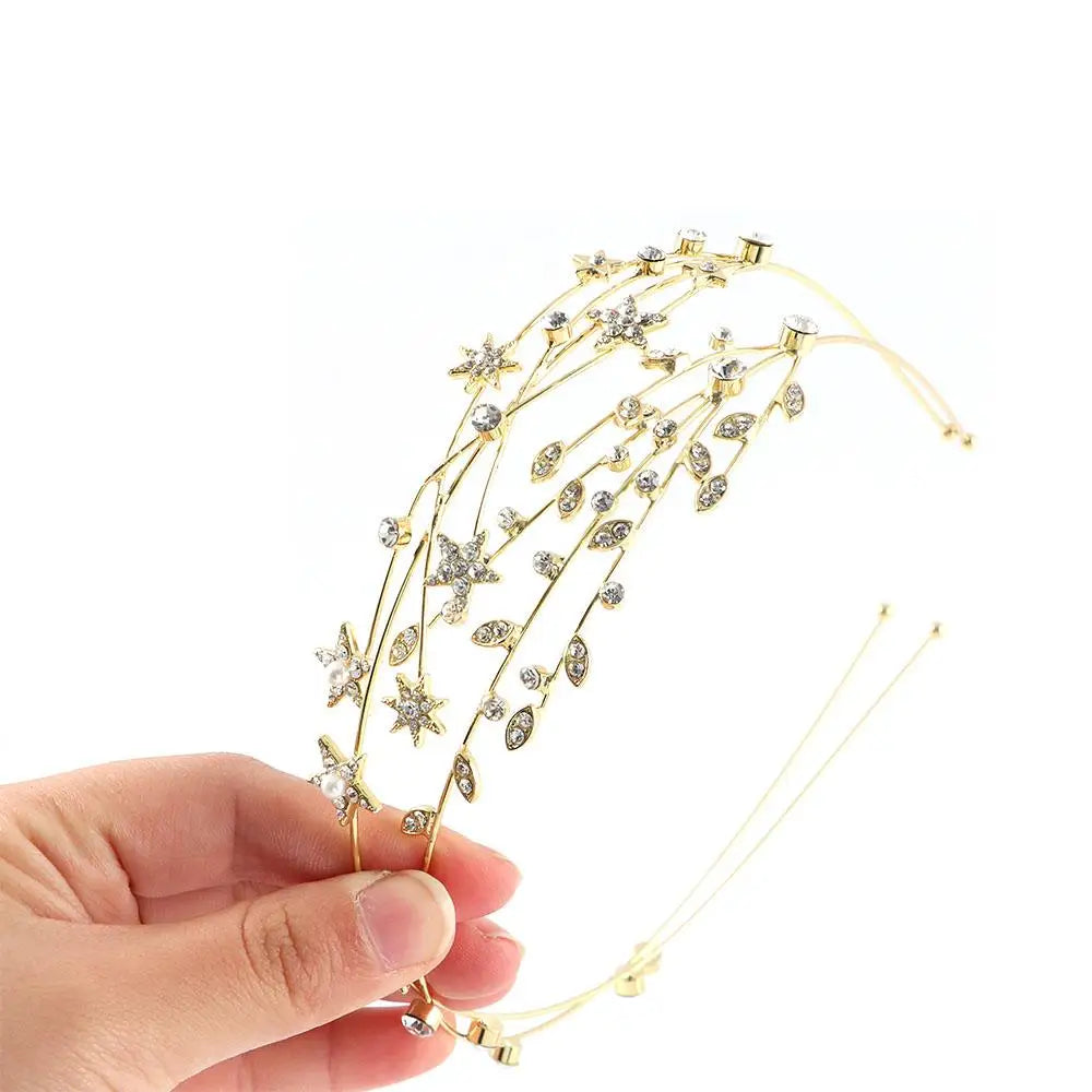 Elegant Hair Accessories Women Non-slip Hair Hoop Girls Star Headband Crystal Hairbands Hollow Leaves Braided Tool