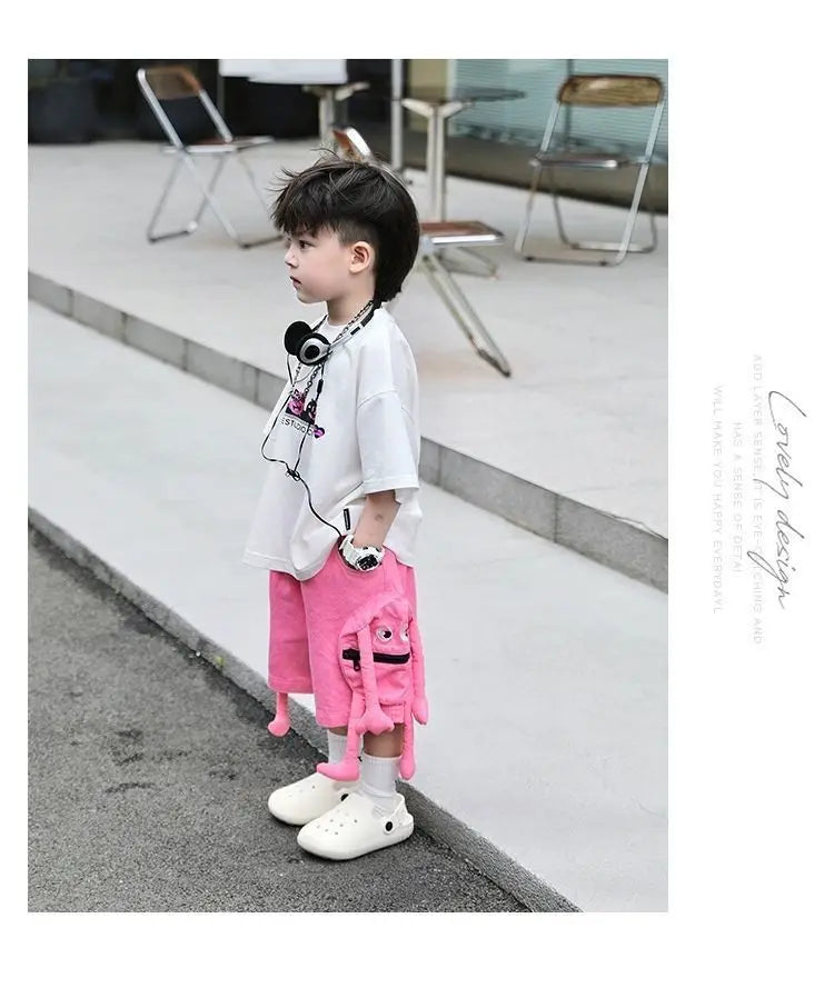 Korean Kids Clothes Boys' Summer Female Child Clothes Children's Printed Cotton Short Sleeved T-shirt Shorts 2piece Sports Set