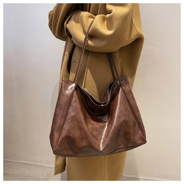 Women Tote Bag Fashion Underarm Pouch Large Capacity Soft Pu Leather Shoulder Bag Retro Crossbody Bag Casual Portable BucketBags