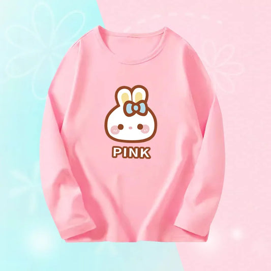 Girl Cute Rabbit Graphic T-Shirts Autumn Long Sleeve T-Shirts Young Children Tee Tops Little Toddler Cute Sweet T-shirts