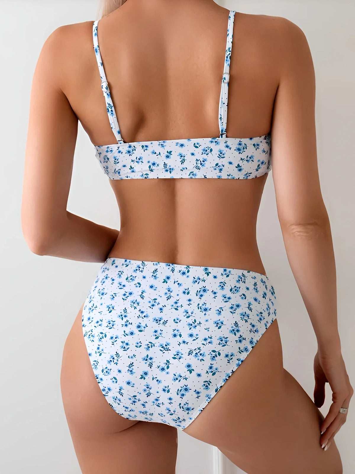 Bohemian Flower Print Bikini Set High Waist Two Piece Swimsuit Women Spaghetti Strap Bathing Suit Summer Beachwear