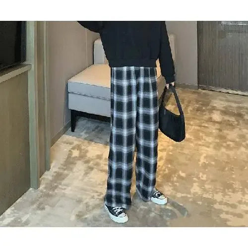 High Waist Plaid Wide Leg Pants Women Loose Straight Casual Slimming Spring Autumn New Style Chinese Brand AE Stock