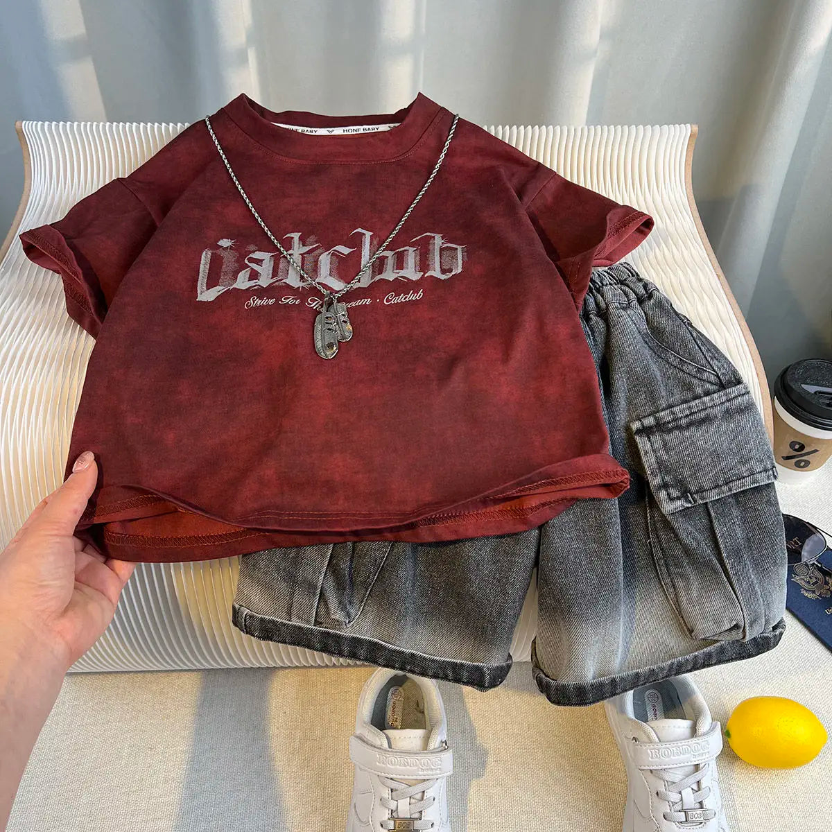 Hot Sale Fashion Baby Boy Suit Summer Clothes Short Sleeve T-shirt Short Jeans 2 Piece Set Kids Outfit  Children's Costume