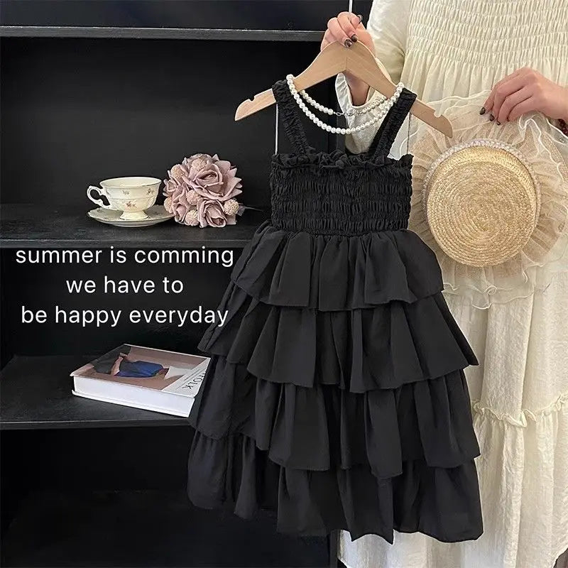 Kids Girls Summer Cake Dress  New Arrival Children Casual Multilayer Dresses Princess Sleeveless Sling Beach Rainbow Dress