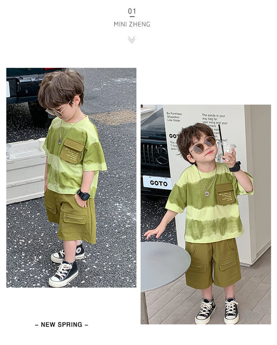 Boys Summer Clothes Set Camouflage Short Sleeve T-shirt + Cargo Shorts 2PCS Kids Casual Streetwear Outfit Two-piece set