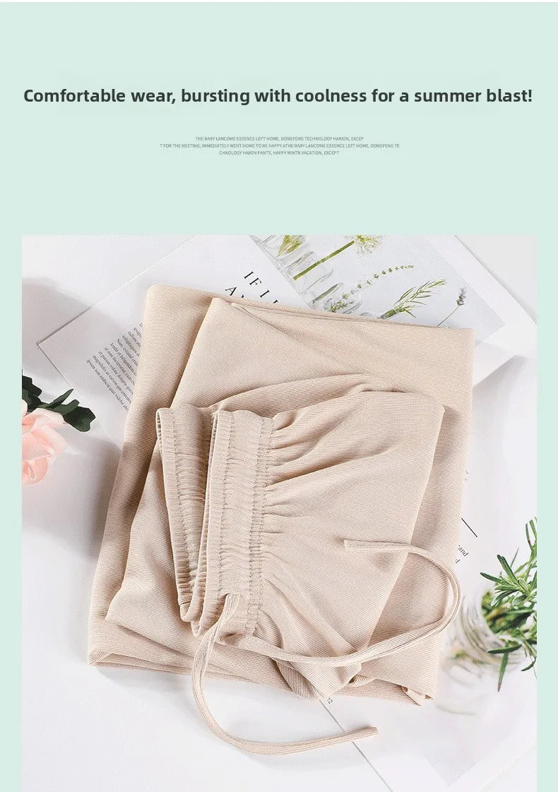 Ice Silk Wide Leg Pants Women's Summer  New High Waist Drape Loose Slimming Straight Bla Floor-Length Casual Trousers