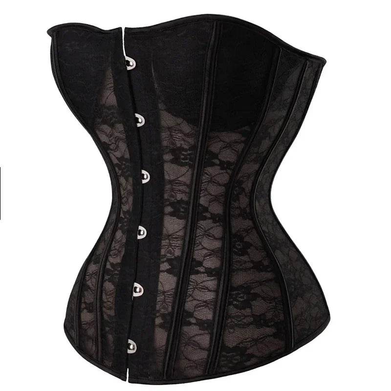 Corset Overbust Bustiers Sexy Corset For Women Lace Perspective Transparent Lingerie Femme Black White
