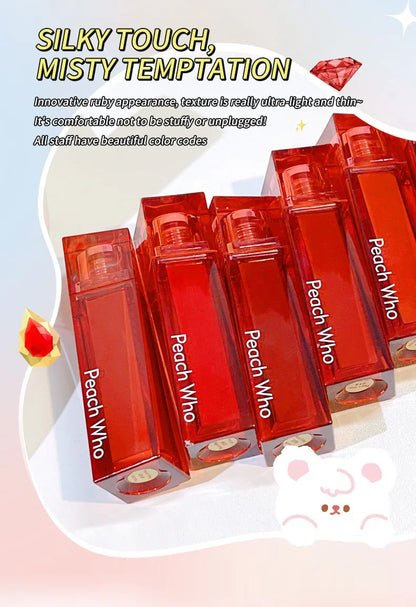 PEACHWHO Ruby Velvet Foggy Lip Glaze Matte Lip Stain Moisturizing Longlasting Waterproof Natural Smooth Silky Lipstick Cosmetics