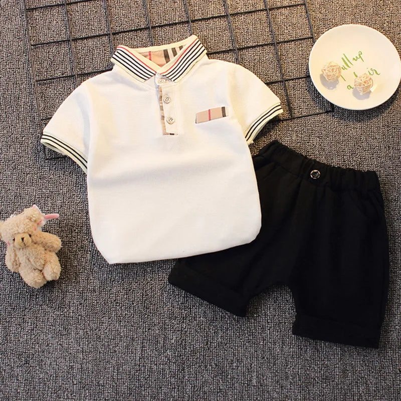 Fashion Boys Clothes Sets Toddler Kids Polo T-shirt + Shorts Children's Clothes