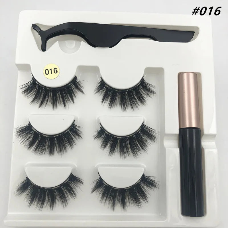 3/5 Pairs of Magnetic Eyelashes Natural Lashes Handmade 3D Lashes Makeup Eyeliner Reusable Makeup Set Magnetic Pen for Eyelashes