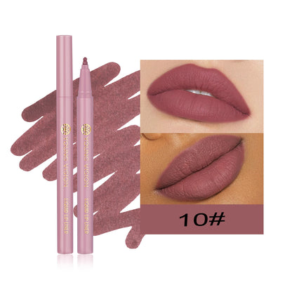 12 color matte liquid lipliner sponge gourd head fog surface bare color waterproof lip glaze red pen