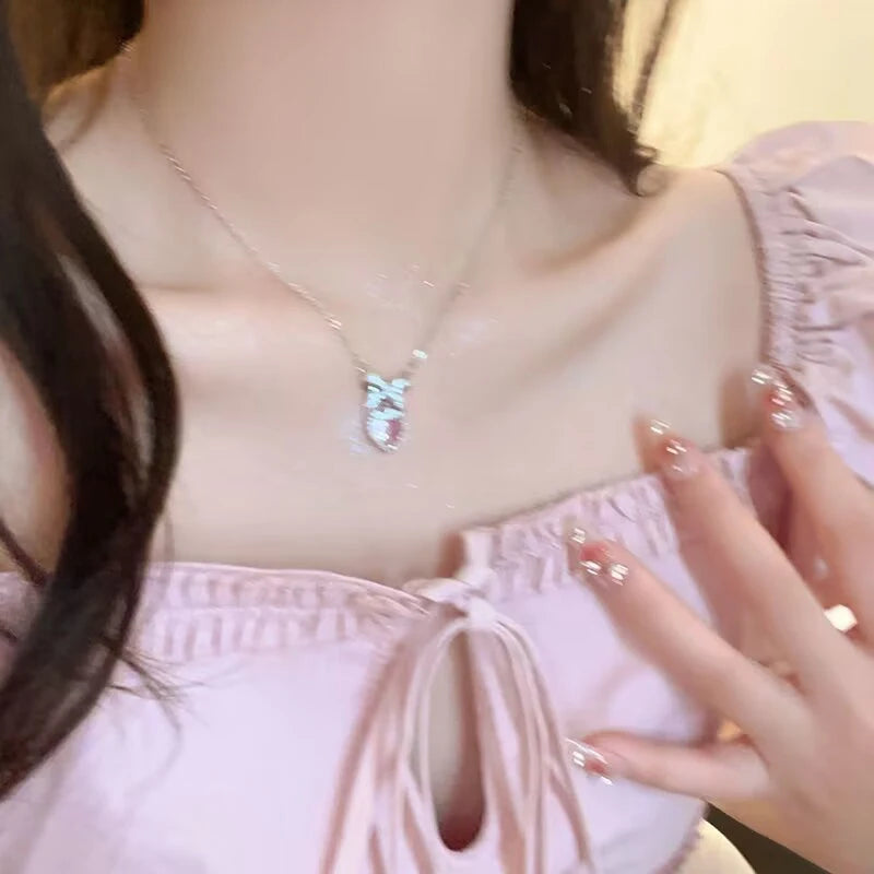 Exquisite Accessories, High-End Heart Bowknot Love Zircon Necklace; Luxury Clavicle Chain for Women Elegant Gift