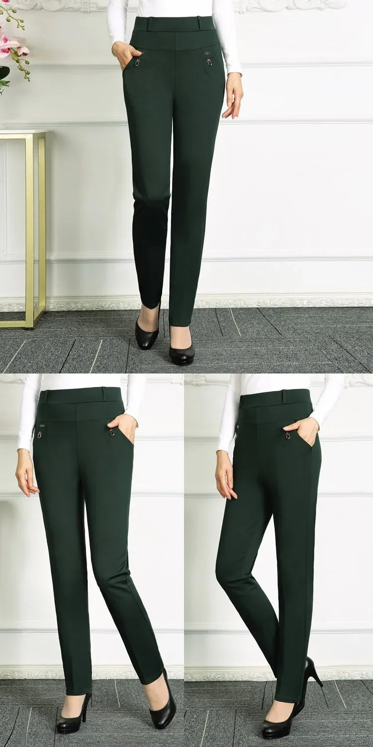 High Waist Loose Fit Elastic Mom Pants Women's Casual Trousers Spring Autumn Long Pants for Elderly Ladies Straight Leg
