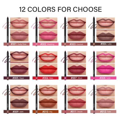 Lipliner Pencil Waterproof Matte Red Contour Tint Lipstick Long Lasting Non-stick Cup Moisturising Lips Makeup 12 Colors