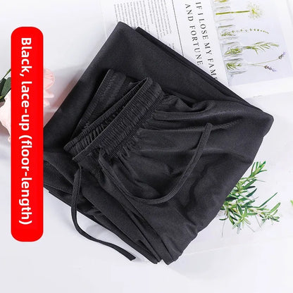 Ice Silk Wide Leg Pants Women's Summer 2024 New High Waist Drape Loose Slimming Straight Bla Floor-Length Casual Trousers