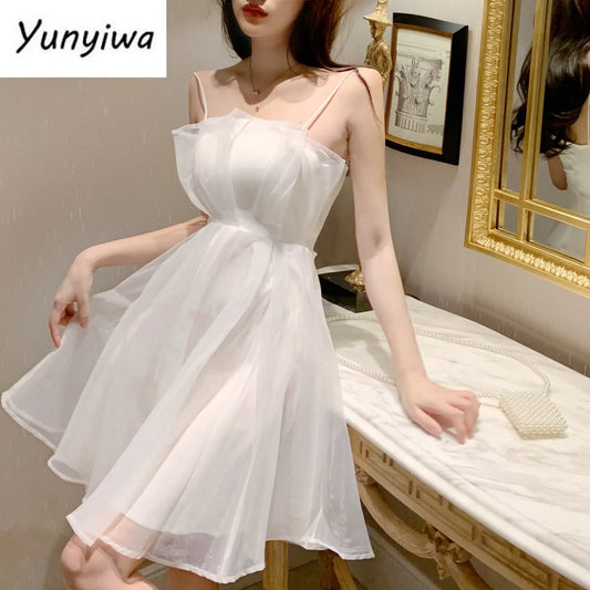 White Dress for Women Casual Lace Vintage A-line Solid Mid-calf Dresses Fashion Korea Clothes Formal party Sexy Dress New