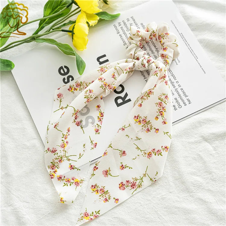 Women's Hair Accessories Girl Lady Elastic Headband Scrunchies With Ribbon Floral Design Trend Bandana Band Headbands Fashion