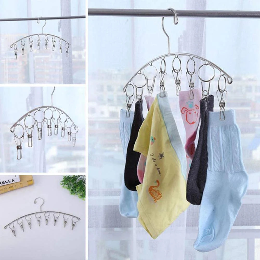 Clothes Drying Hanger with 32 Clips / 8 Clips Socks Underwear Drying Folding Laundry Hanging Rack