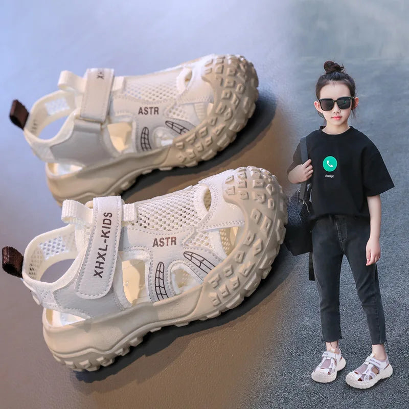 Boys and Girl's Casual Sandals Anti Kick Closed-toe Kid's Beach Shoes Summer Mesh Breathable Children's Sports Sandals