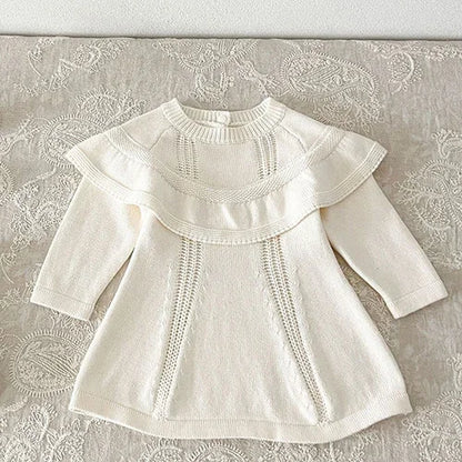2024 New Autumn Kids Princess Dresses Long Sleeved Knitted Splicing Baby Girl Knitting Party Dress Children Knitting Clothes