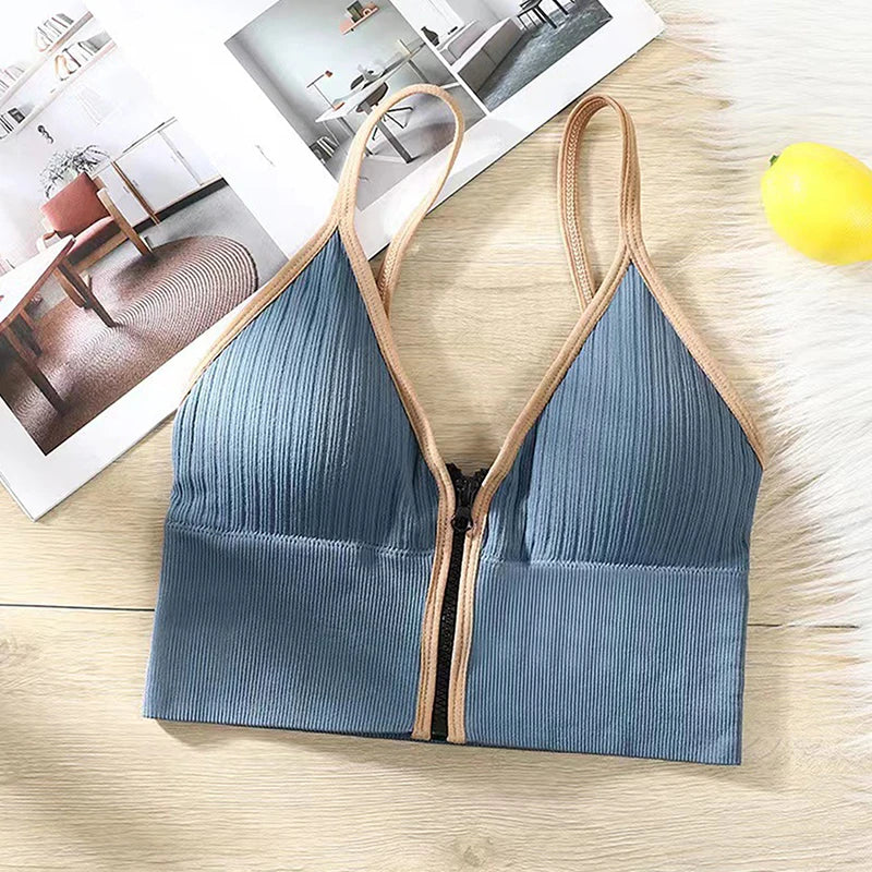 Sexy Seamless Bras For Women Padded Underwear Backless Bralette Sleep Top Camis Wireless Fitness Zipper Bra Lingerie