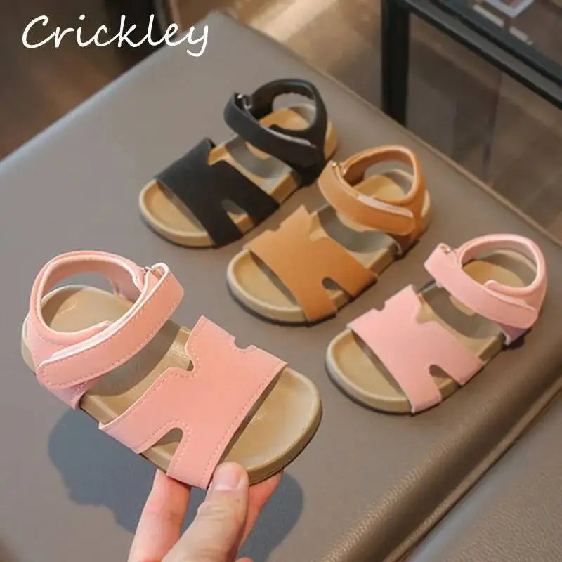 Boys Girls Sandals PU Suede Soft Beach Shoes For Children Casual Hook Loop Anti Slip Kids Sandals