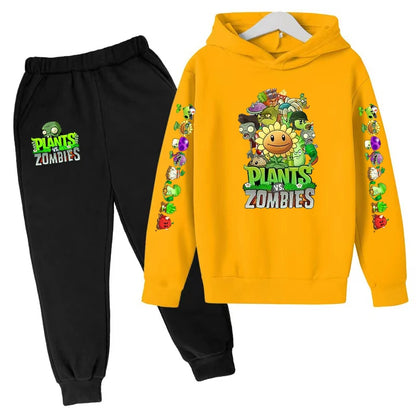 Kids Hooded Pullover Popular Game Plants vs. Monster Print Boys/Girls Top/Pants 3-13Y Casual Fun Sports Charming  Clothing Set
