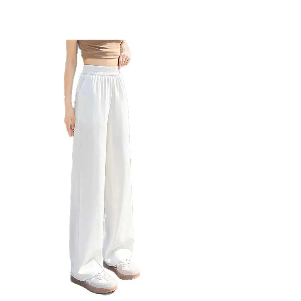 Slim Wide Leg Pants High Waist Drapey Thin Ice Silk Grey Small Size Straight Cut Women's Summer Trousers Long Pants