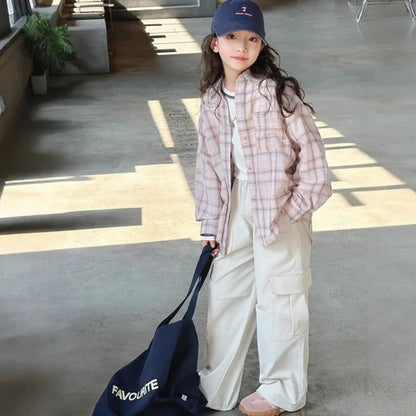 Girl's Shirt Spring and Autumn 2025 New Children's Spring Clothing Top, Stylish Thin Children's Plaid Shirt