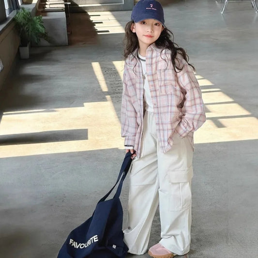 Girl's Shirt Spring and Autumn 2025 New Children's Spring Clothing Top, Stylish Thin Children's Plaid Shirt