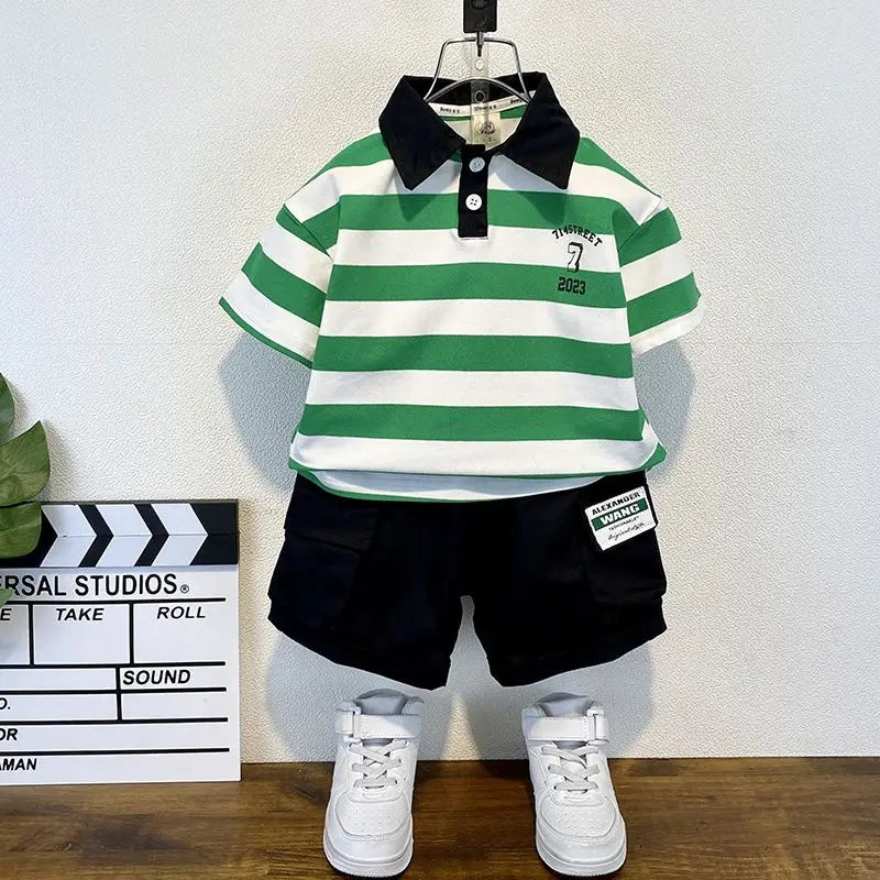 Boys  Summer Outfit T-Shirt and Jeans Korean Polo Fashion  Casual Clothing Korean Reviews Top Toddler Kids Clothes Sets