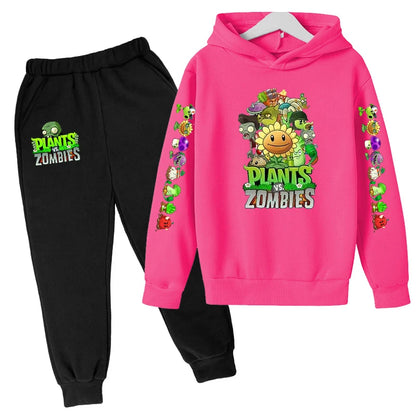 Kids Hooded Pullover Popular Game Plants vs. Monster Print Boys/Girls Top/Pants 3-13Y Casual Fun Sports Charming  Clothing Set