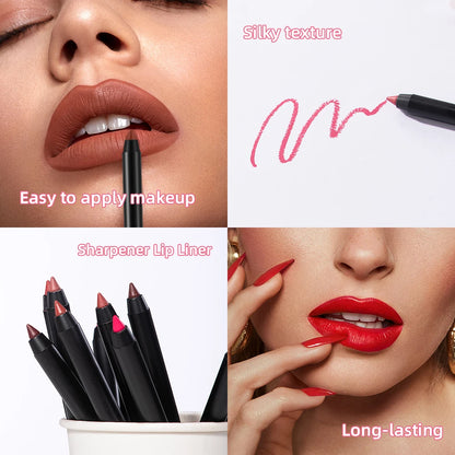 Lipliner Pencil Waterproof Matte Red Contour Tint Lipstick Long Lasting Non-stick Cup Moisturising Lips Makeup 12 Colors