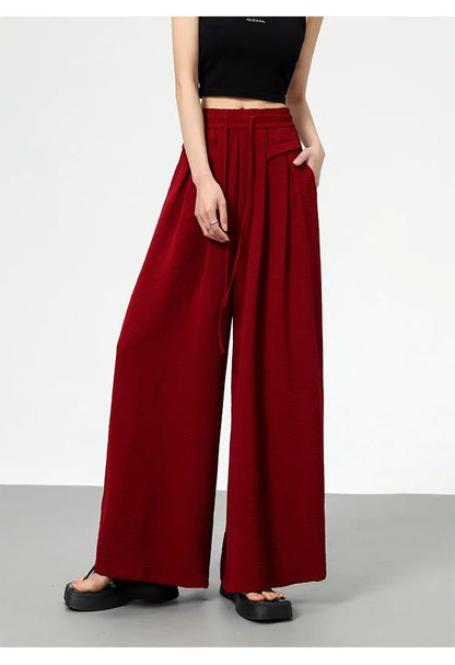 High Waist Wide Leg Pants Women's Ice Silk Loose Fit Casual Trousers Skirt Spring Summer New Style Sliko Moutain Lazy Pants