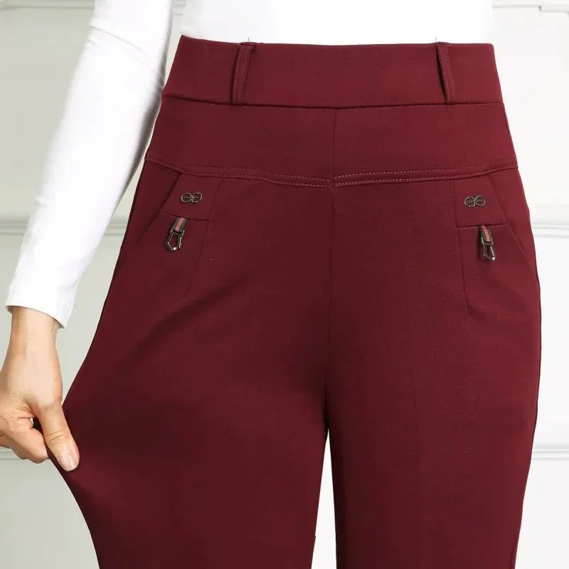 High Waist Loose Fit Elastic Mom Pants Women's Casual Trousers Spring Autumn Long Pants for Elderly Ladies Straight Leg