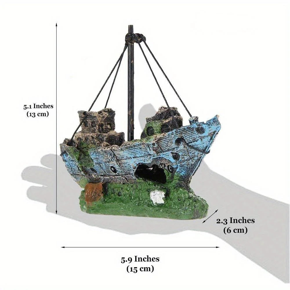 Aquarium Fish Tank Landscape Wreck Ship Decor Resin Boat Ornament Aqua