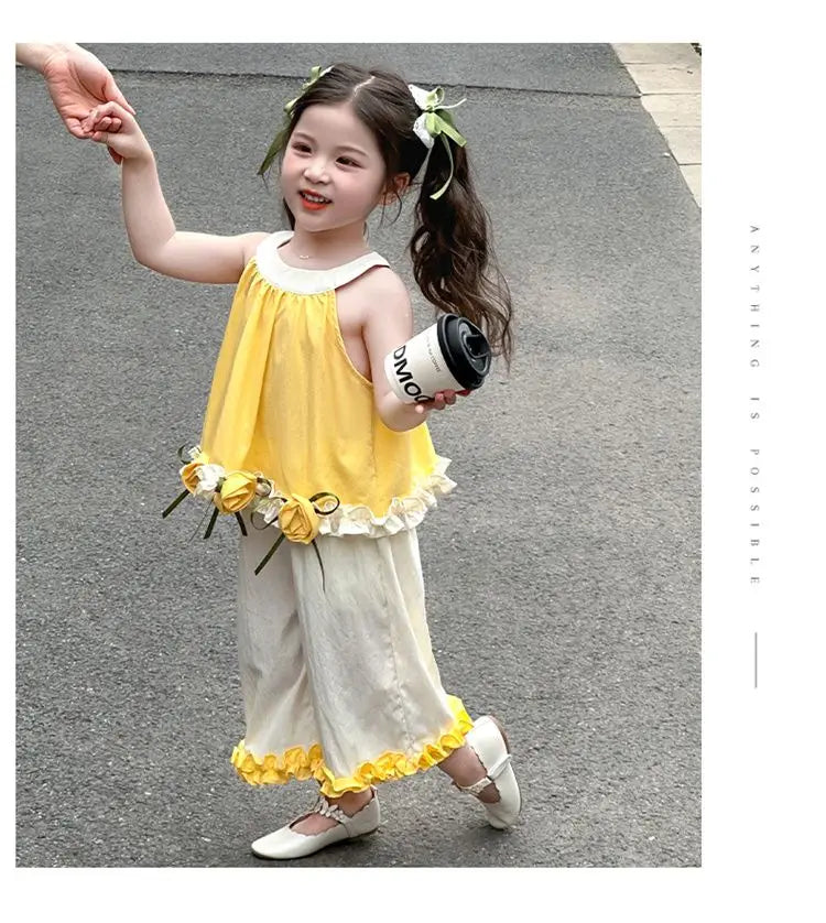 Children's Sets Floral Girls Set Summer New Kids Super Cute Short Sleeve Top