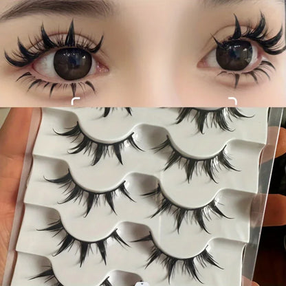 Anime-Inspired False Eyelashes, 5 Pairs Cartoon Eye Faux Lashes, Dramatic Look Demon Style, Volumizing & Lengthening
