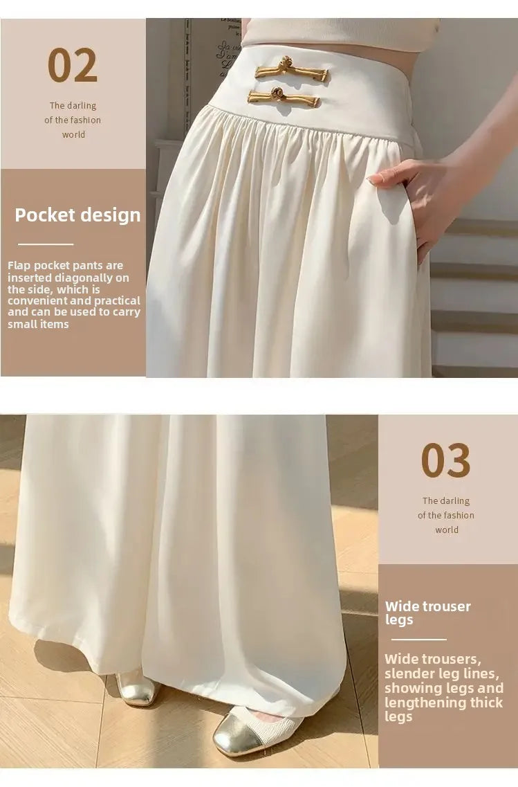 High Waist Drapey Wide Leg Casual Pants Women's Spring Summer New Chinese Design Long Trousers Southeast Asian National Style Bu