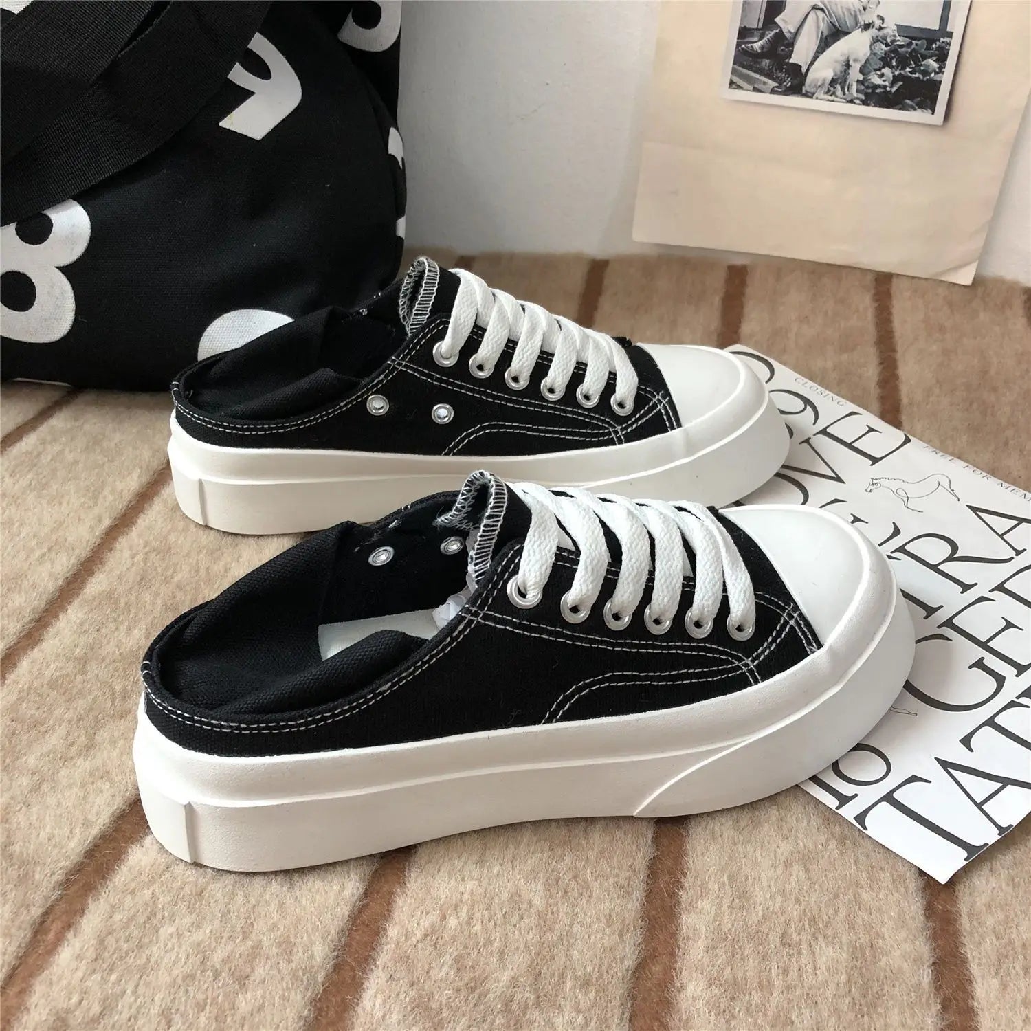 Women's Shoes Round Toe Female Footwear Canvas White High On Platform Stylish Offer New Arrival 2025 Cheap Low Price Urban