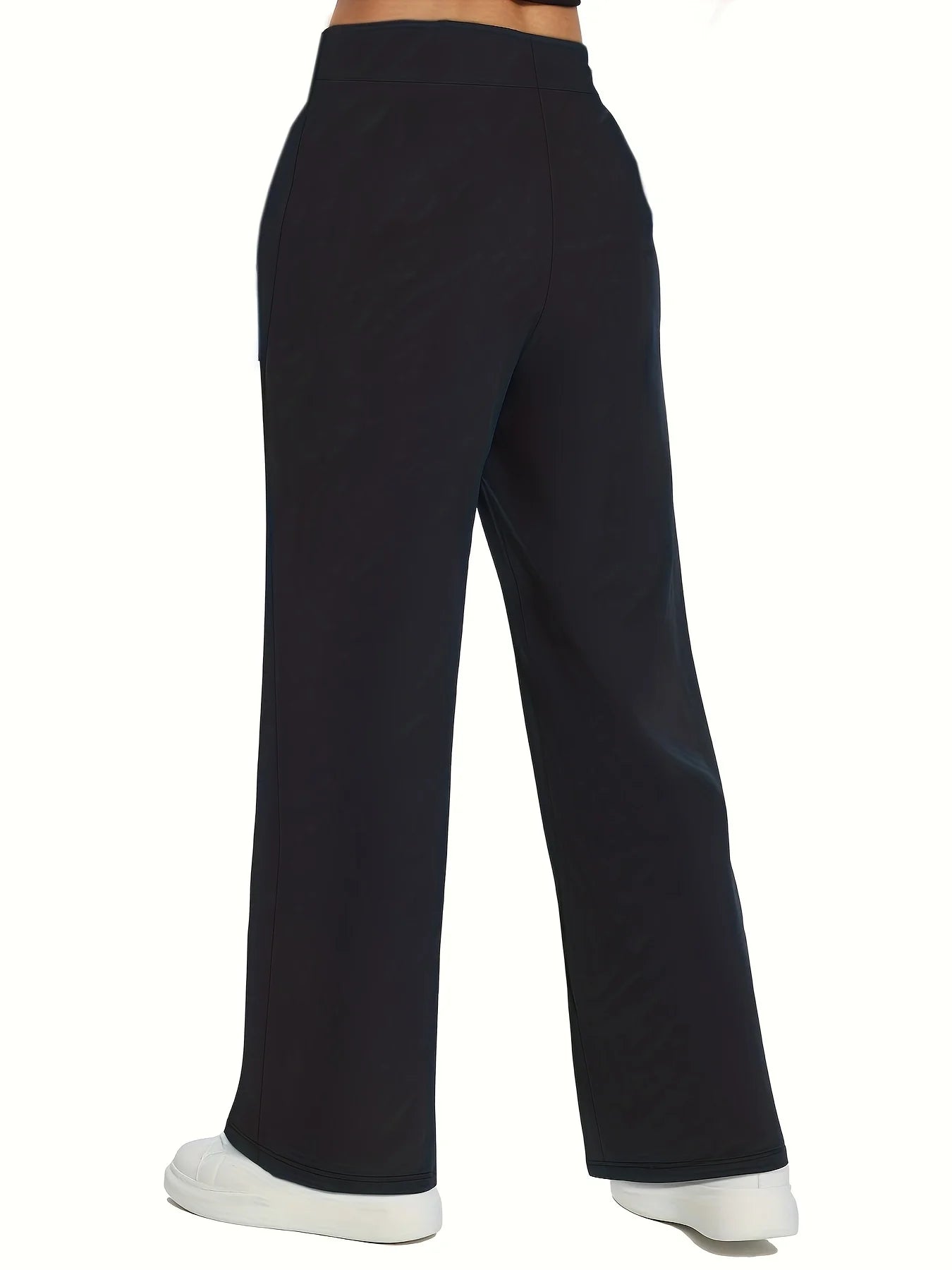 Sophisticated Straight Leg Trousers Women Elastic Waist Slimming Black Daily Office Casual Pants 
