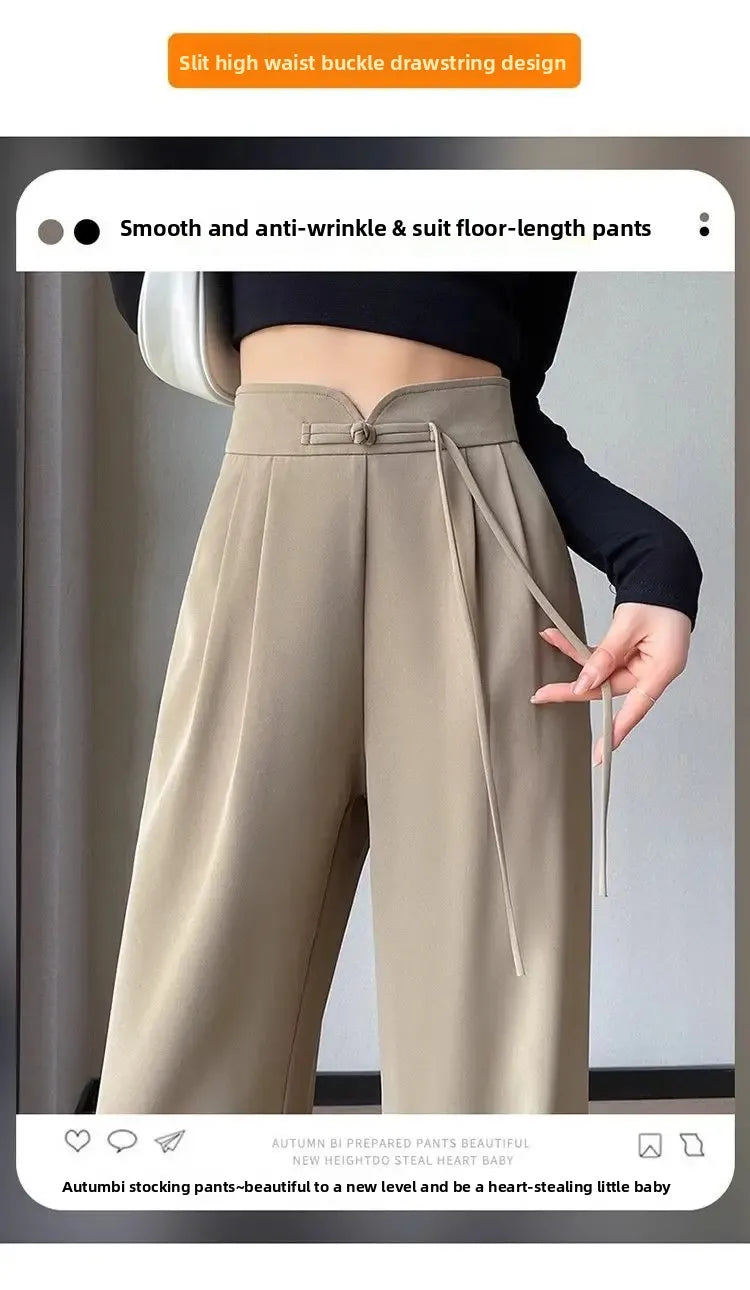New Chinese Style High Waist Buttoned Suit Pants Women's Spring Summer Casual Wide Leg Pants Versatile Slimming Design