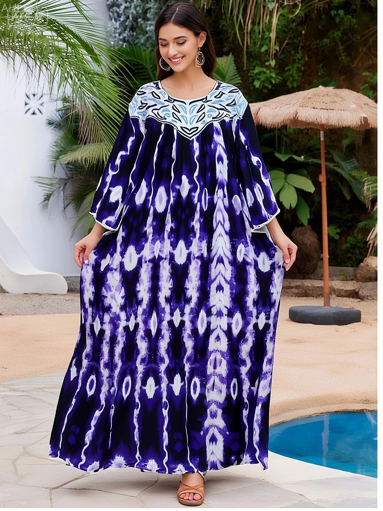 Latest Party Dress Printed Pure Cotton Women Long Dress Dubai Casual Holiday Fashion Party Dresses African Abaya Clothing