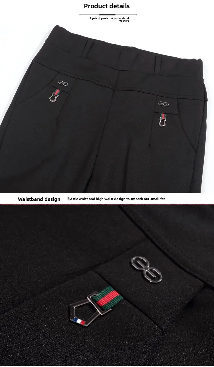 High Waist Loose Fit Elastic Mom Pants Women's Casual Trousers Spring Autumn Long Pants for Elderly Ladies Straight Leg